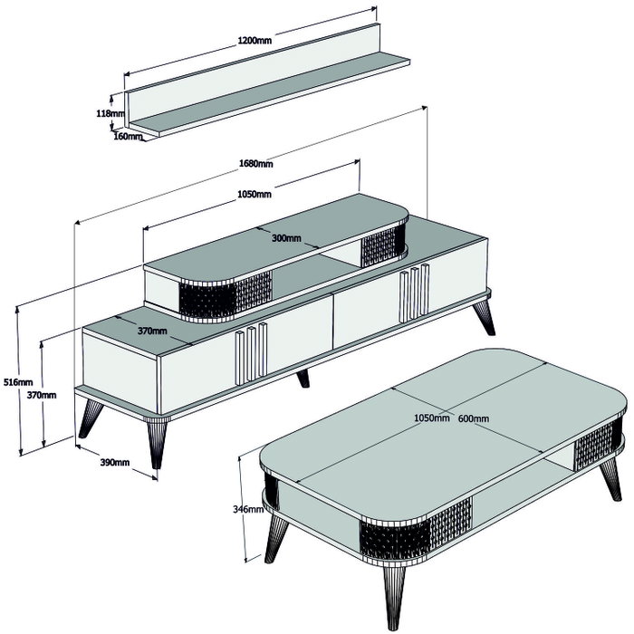 Hanah Home Eylül - Conjunto de muebles de salón Roble Hanah Home Eylül - Conjunto de muebles de salón Roble